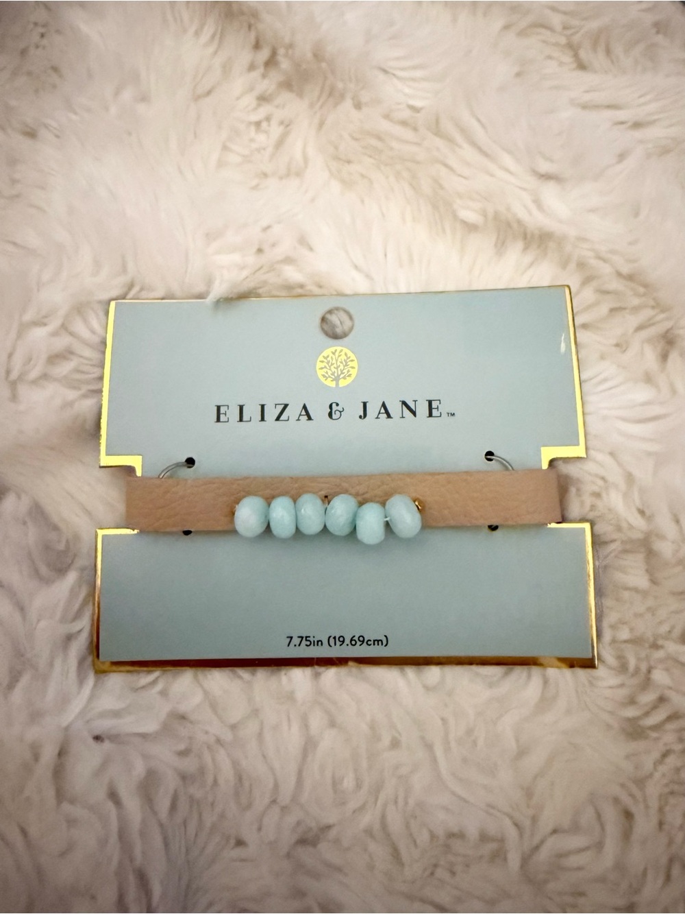Eliza and Jans Pale Blue Beaded Tan Leather Bracelet